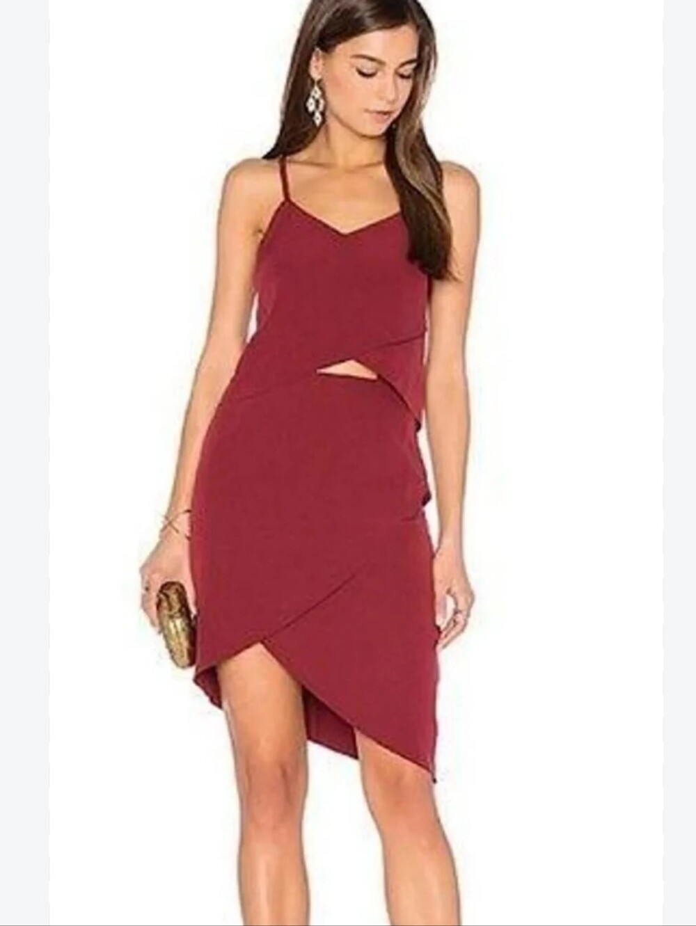 Elliatt Burgundy Spaghetti-Strap Asymmetric Dress